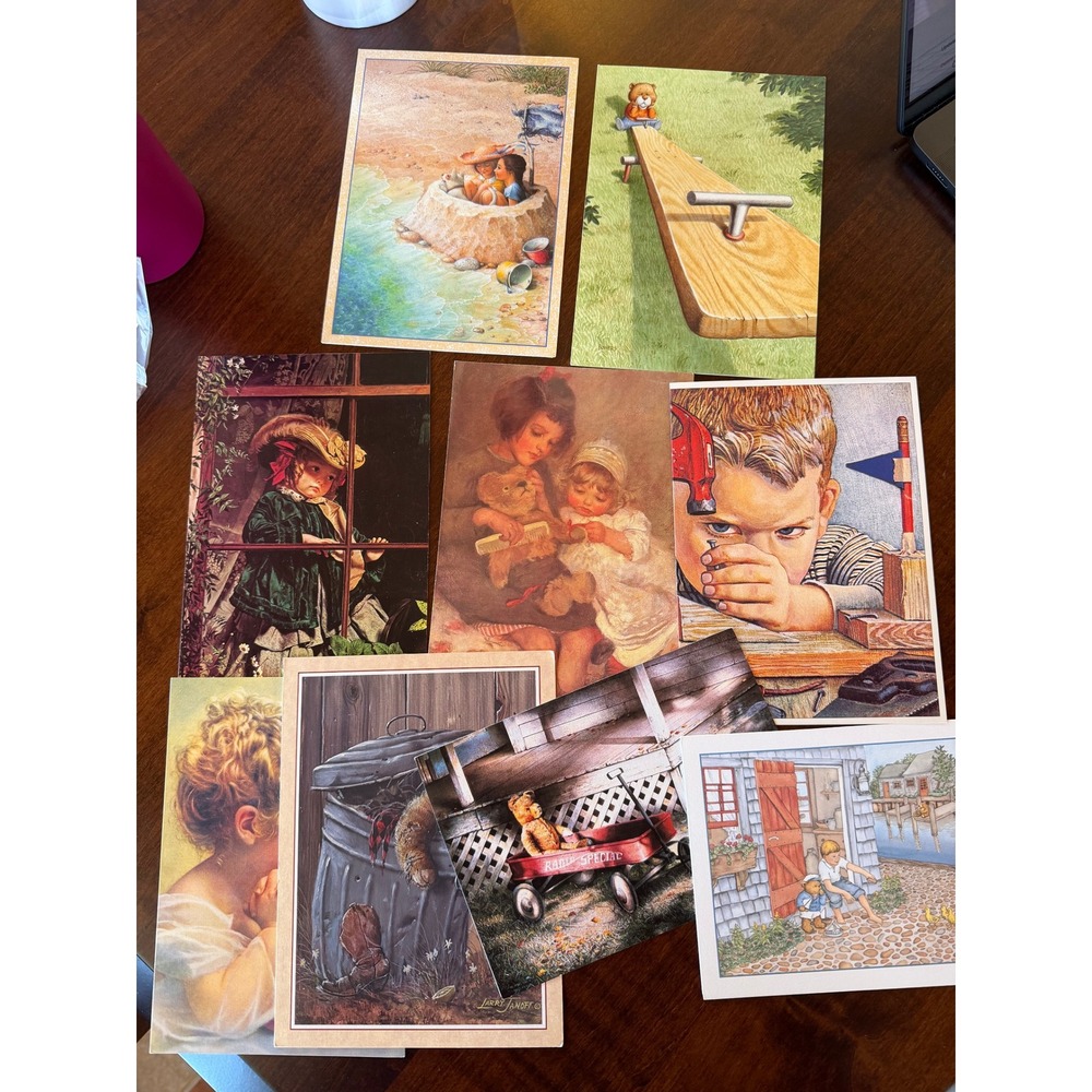 Vintage Mixed Greeting Cards Lot Unused 16pc Whimsical Art Illustration Retro